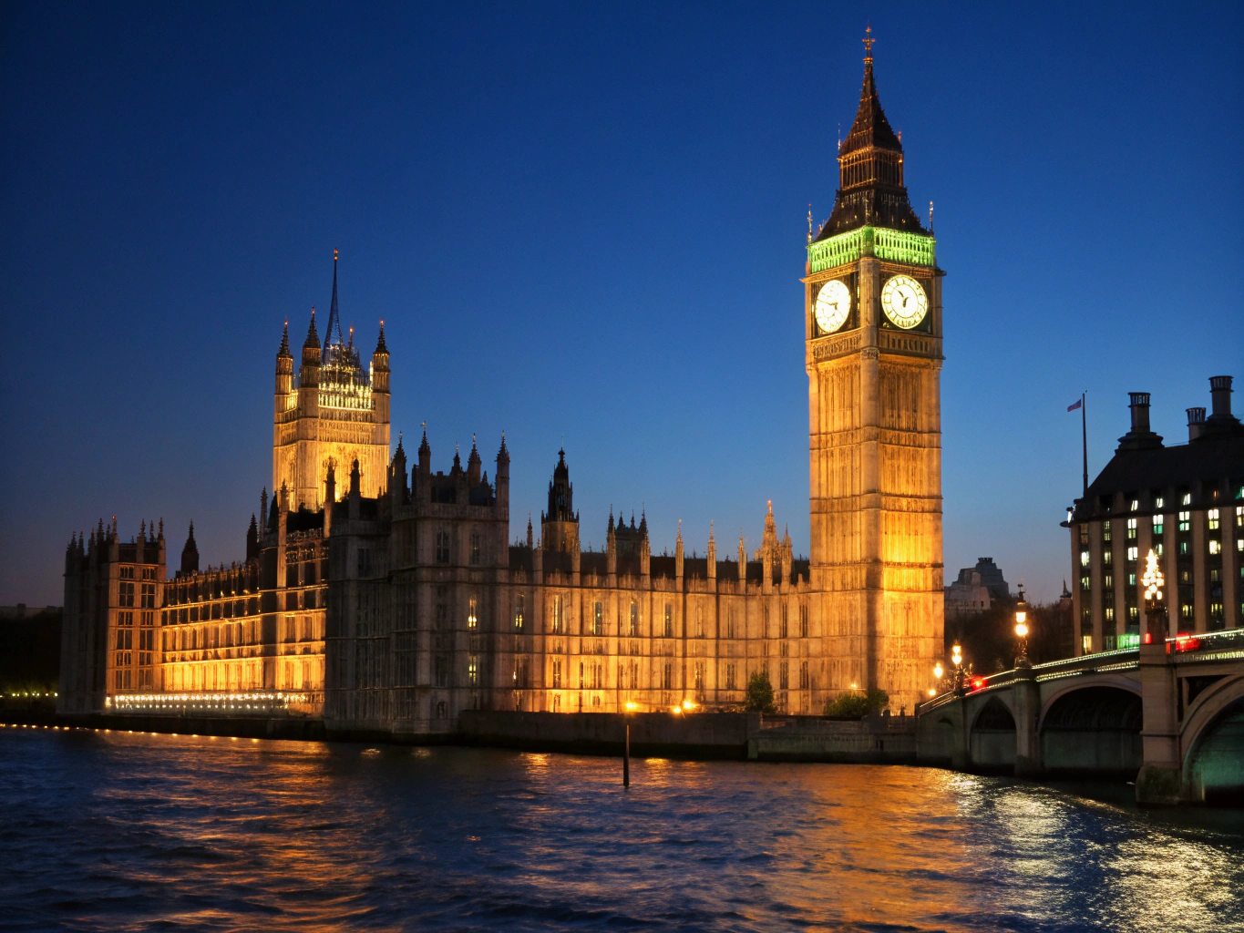 Gecə işıqlandırılmış Big Ben & Westminster